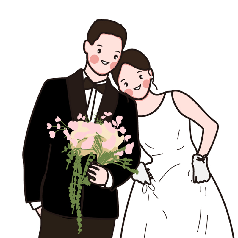 手绘双人全身简笔画头像情侣亲子婚礼Q版卡通漫画 logo请柬设计