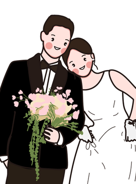 手绘双人全身简笔画头像情侣亲子婚礼Q版卡通漫画 logo请柬设计