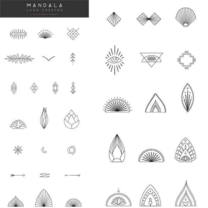 A0869矢量AI设计素材 47个单独的曼陀罗花纹的装饰元素图案