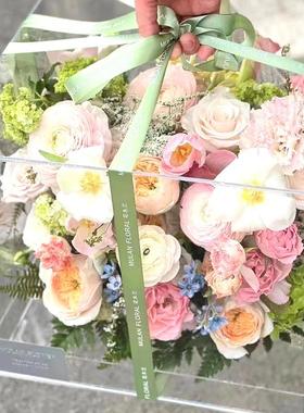 高透明亚克力花盒鲜花包装盒玫瑰花束礼盒镜面方形爱心形插花花艺