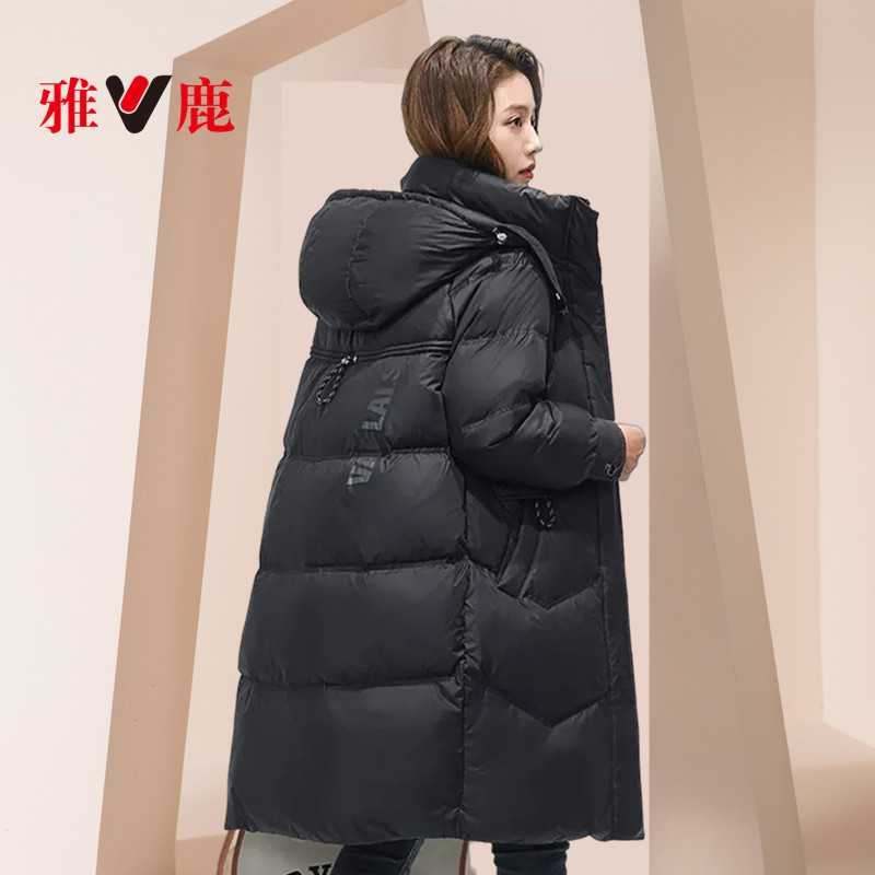 雅鹿品牌羽绒服女中长款2023冬新款今年爆款黑色加厚韩版宽松外套