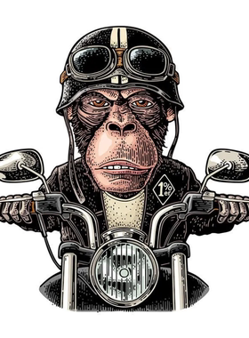 骑摩托的猴子个性电动车摩托哈雷装饰贴纸划痕炫酷防水车贴