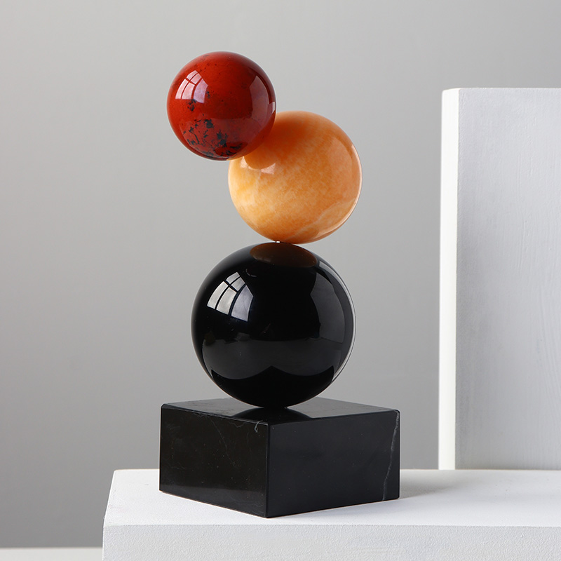 现代轻奢几何圆球抽象摆件创意雕塑艺术品样板间酒店电视柜软装