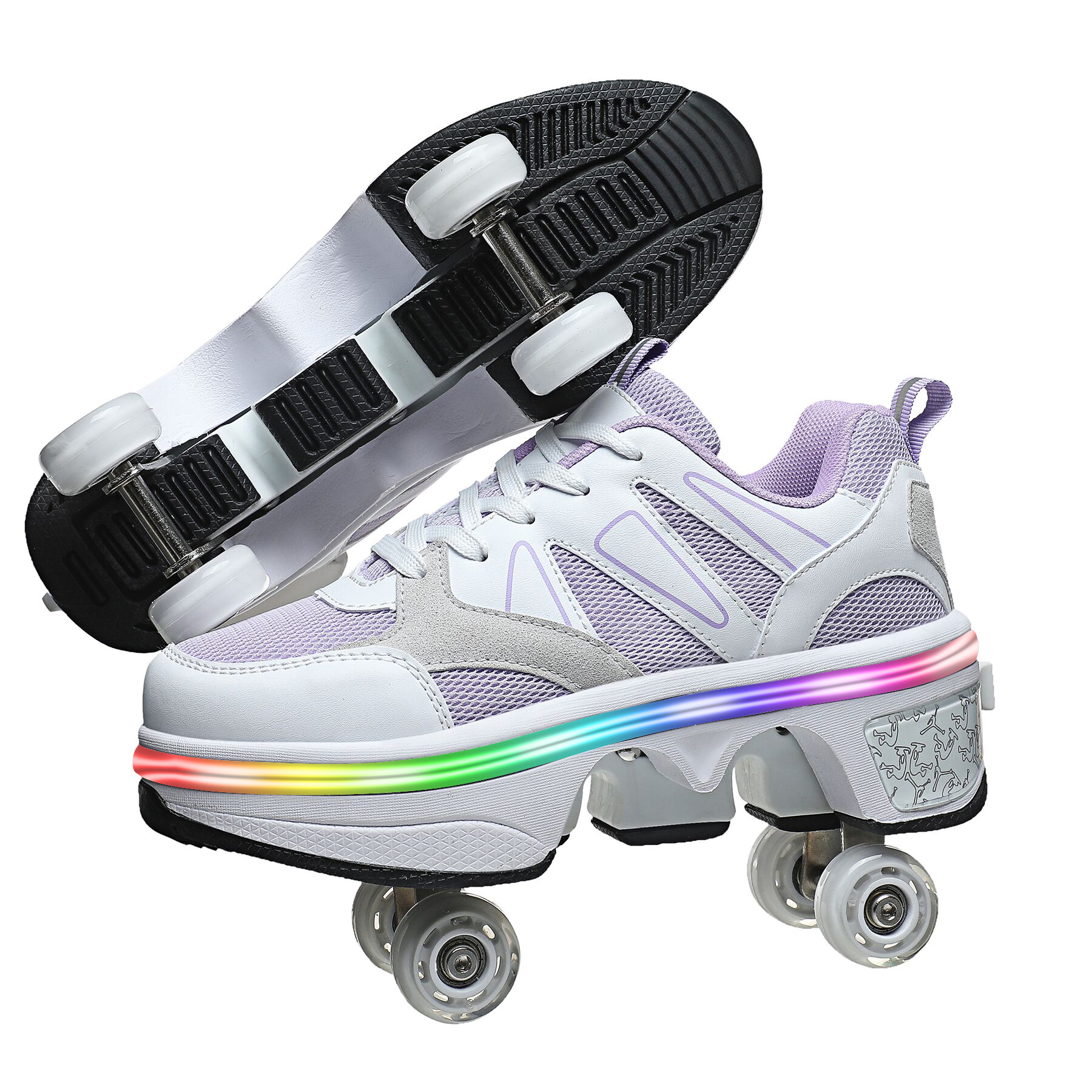 kofuboke抖音款暴走鞋儿童轮滑鞋隐形带轮成人电动氛围灯运动鞋