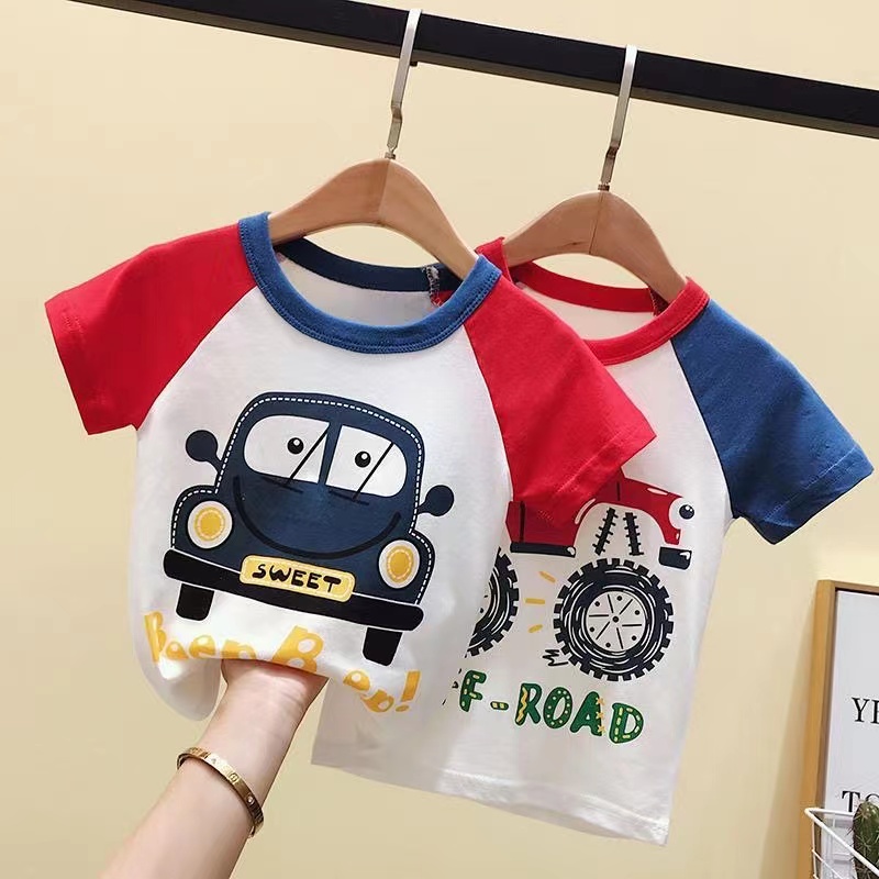 儿童纯棉短袖T恤2022夏季新款小童汽车卡通上衣儿童圆领半袖潮