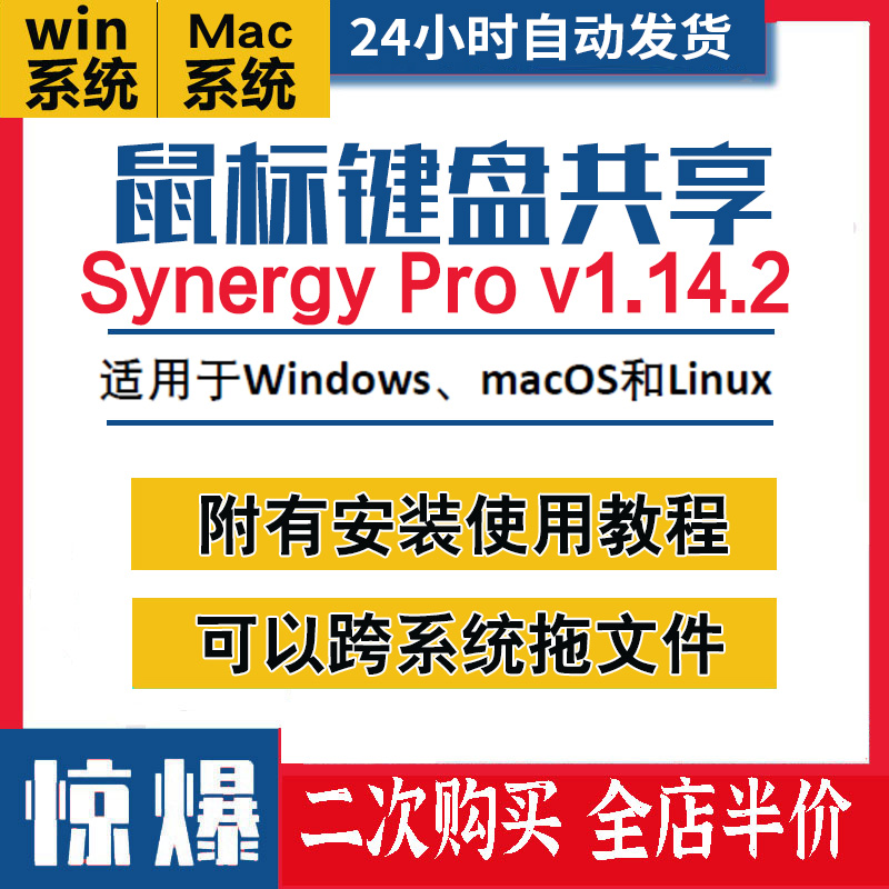 Synergy Pro v1.14 键盘鼠标共享软件切换控制屏幕激活码在线密钥