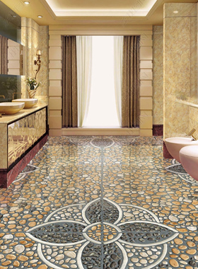 卫生间瓷砖鹅卵石花纹图案地板砖浴室阳台厨房过道走廊3D地板地画