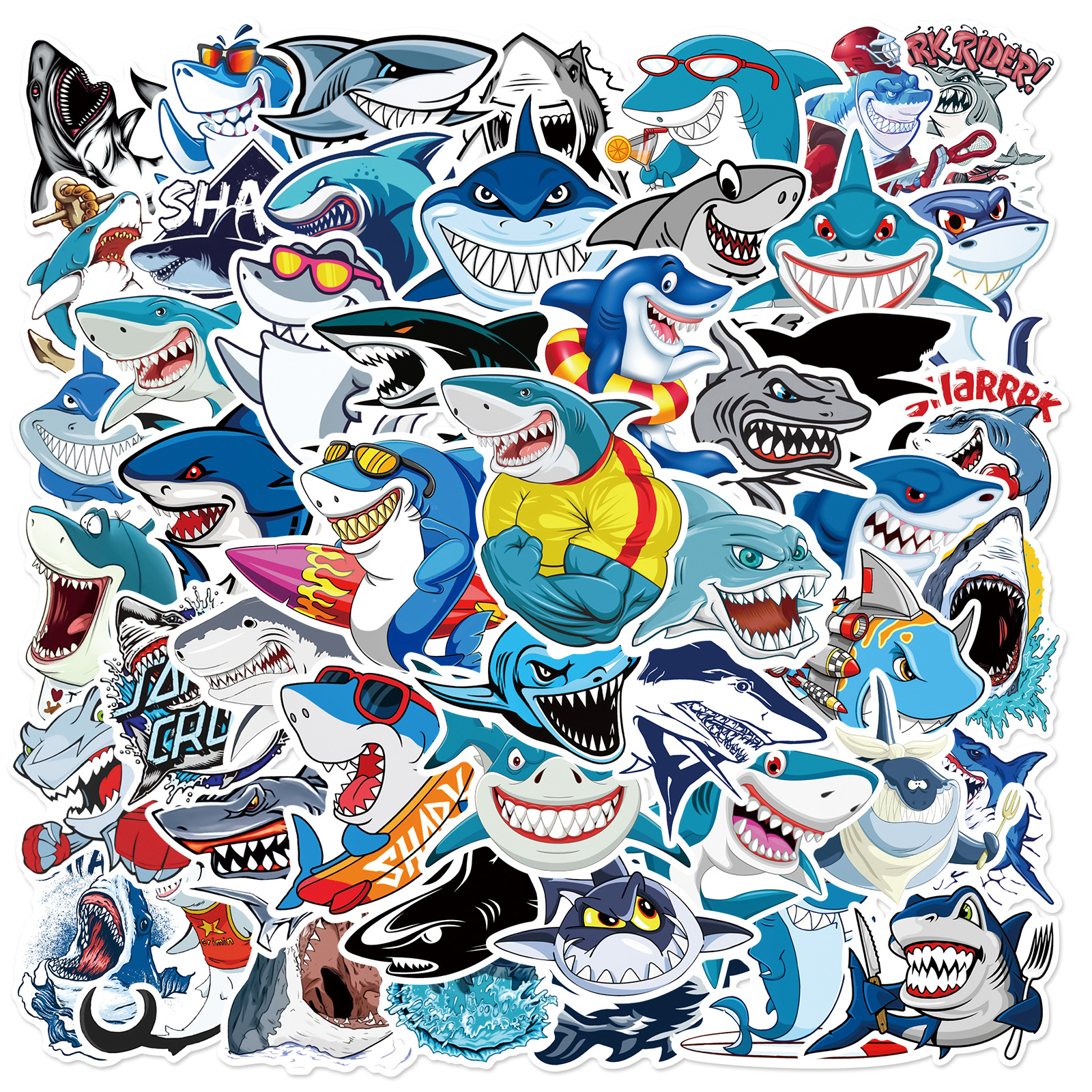 50张卡通鲨鱼shark可爱涂鸦贴画笔记本死飞自行车山地车装饰贴纸