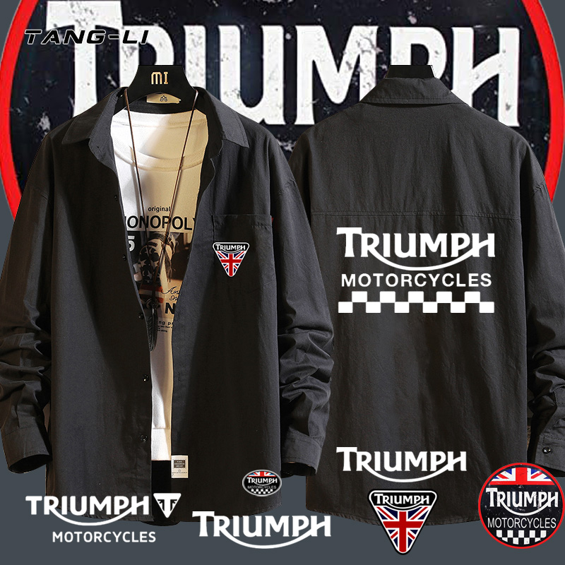 凯旋Triumph摩托车重机车骑行可定制图案长袖衬衣春秋长袖衬衫潮