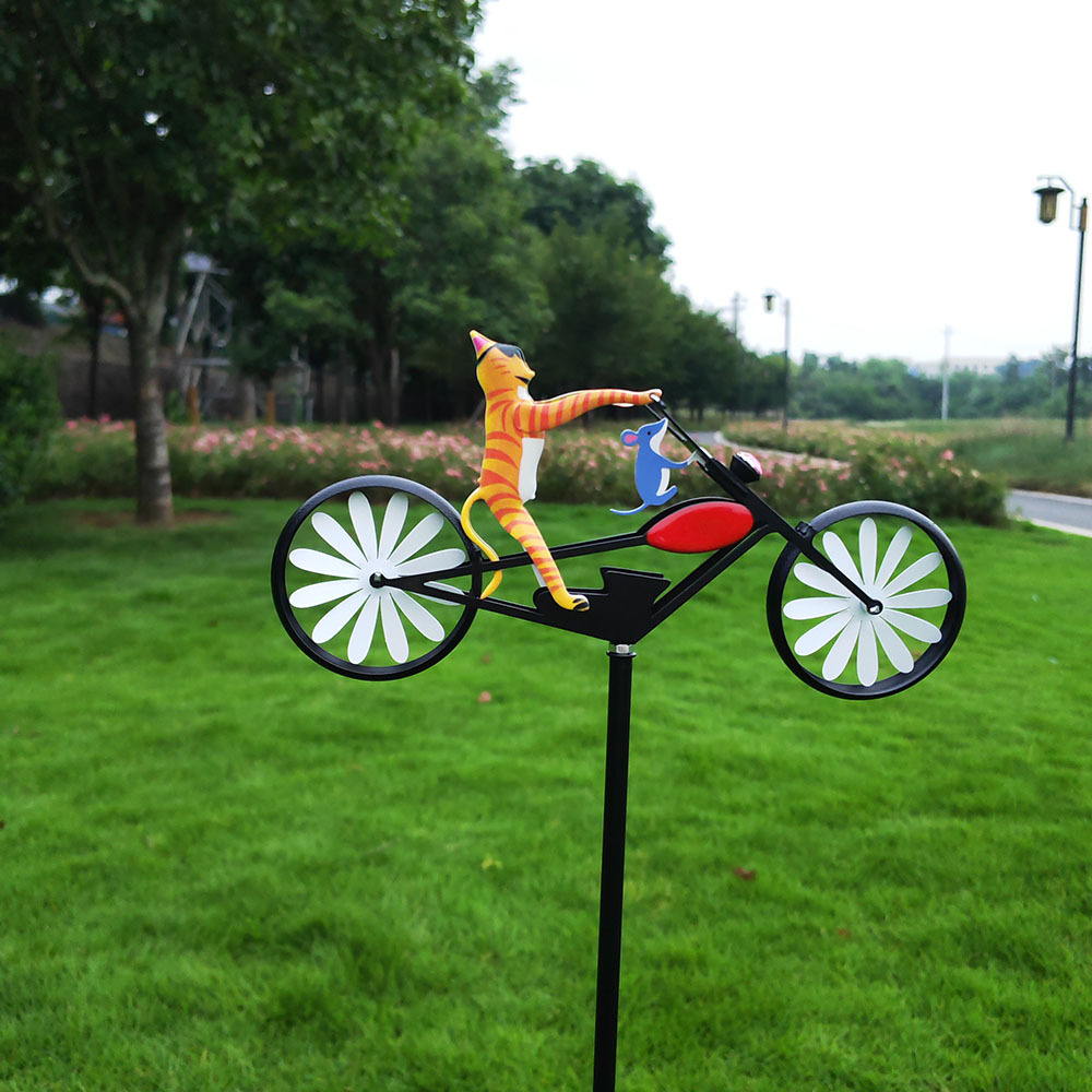 卡通橘猫青蛙螳螂骑车金属风车动物摩托车铁艺庭院花园装饰摆件