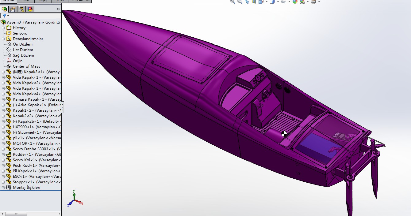 RC遥控速度快艇820mm 3D建模图纸 SOLIDWORKS设计
