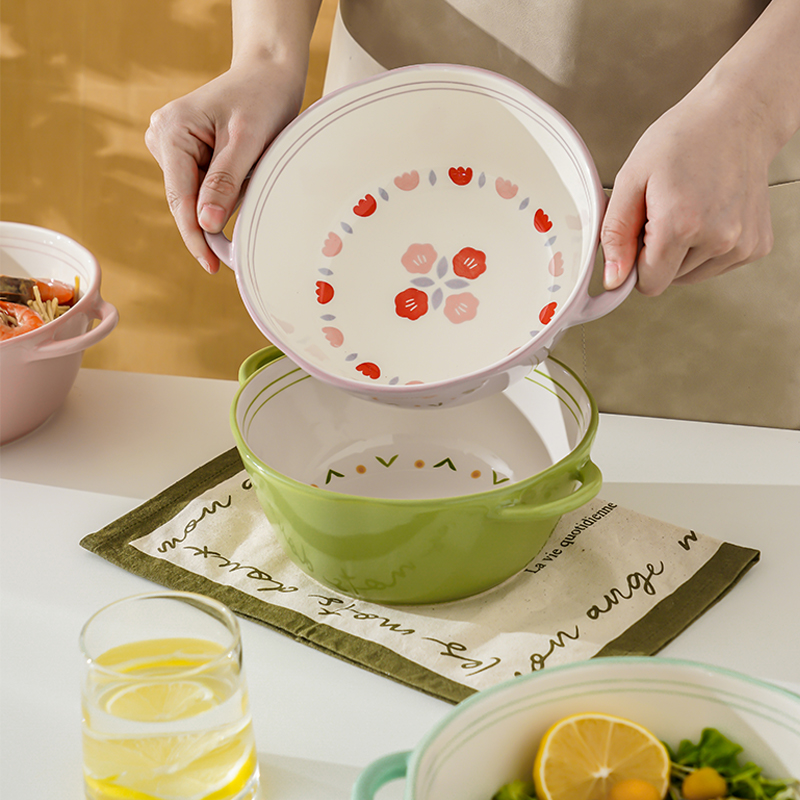 日式双耳汤碗陶瓷大碗家用汤盆面条碗高颜值七寸面碗吃螺蛳粉的碗