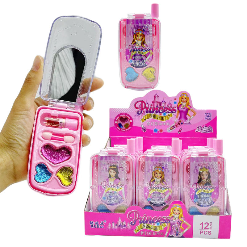 小公主女孩趣味礼物翻盖手机彩妆盒过家家口红化妆打扮装糖果玩具