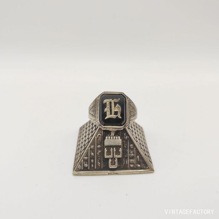 1950s美国原产首字母L纪念纯银标美式复古董个性戒指男女款 20码