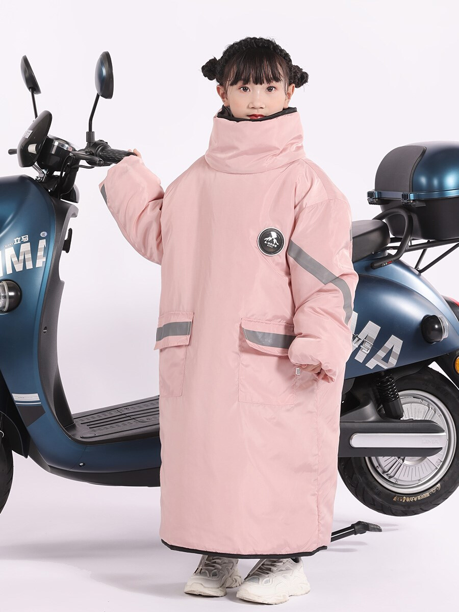 儿童挡风服电动车摩托车后座保暖被冬季防寒衣小孩加厚连体帽防护