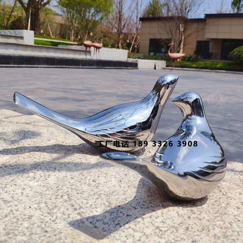 不锈钢小鸟雕塑摆件户外镜面鸽子抽象金属镂空动物海鸥装饰定制
