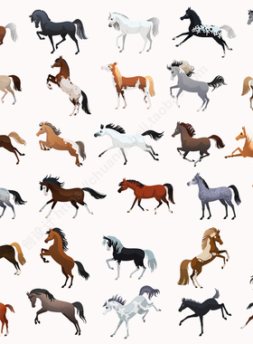 彩色马匹图标 扁平化卡通奔跑的马儿骏马动物 AI格式矢量设计素材
