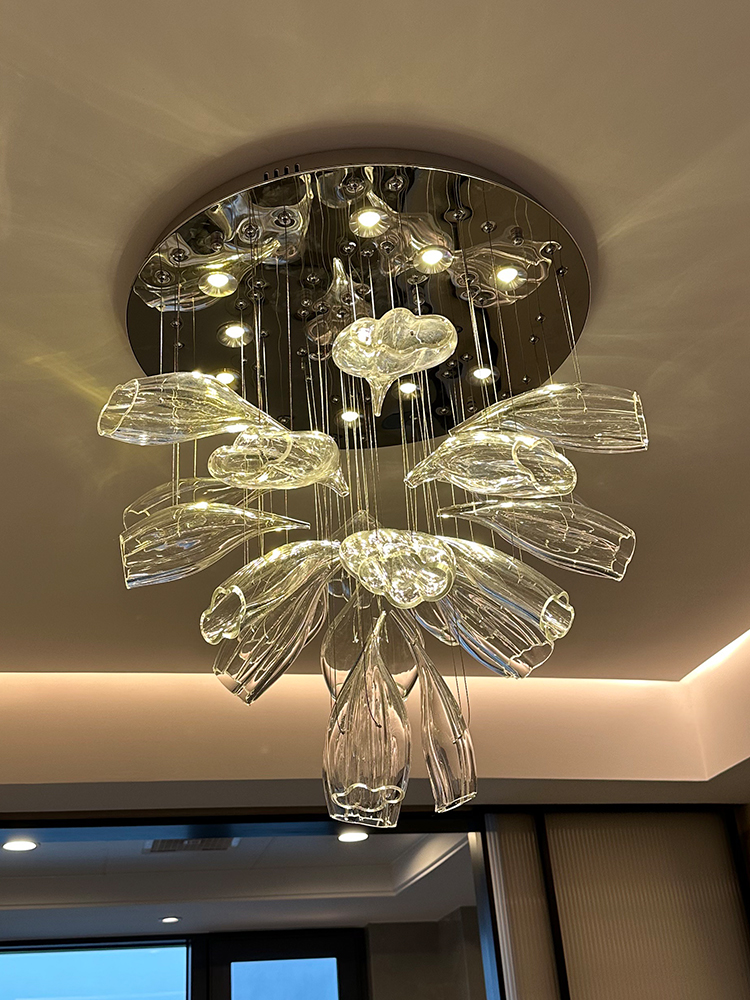 轻奢创意客厅餐厅玻璃吊灯简约现代别墅样板房造型复式楼梯吊灯