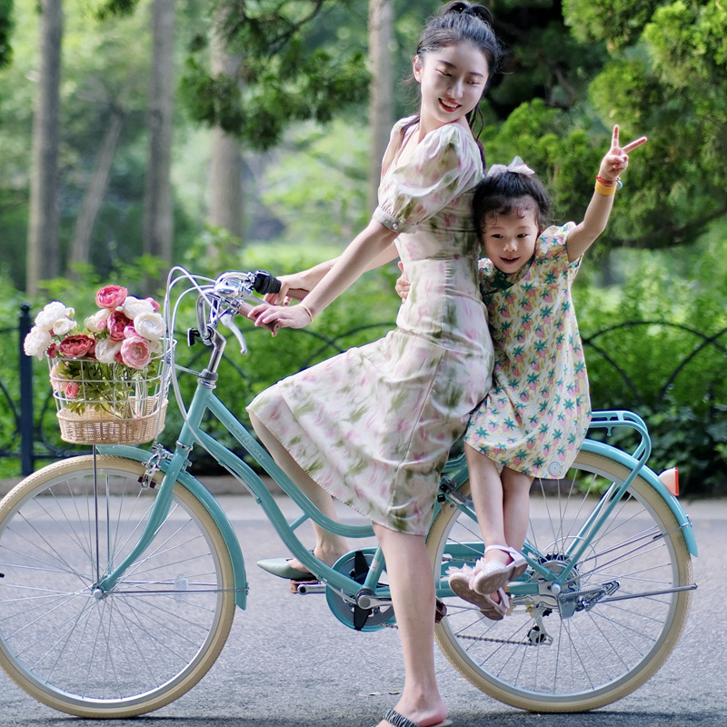 优惠提前购c纽斯加24寸单速24寸变速白色女士女孩通勤城市自行车