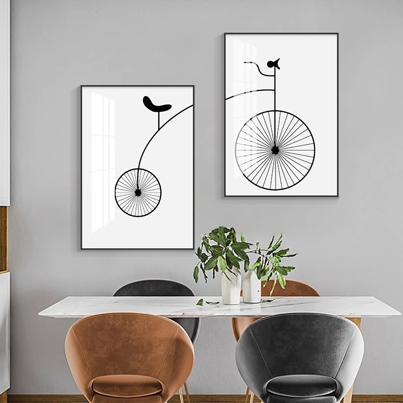 现代简约创意单车餐厅饭厅装饰画客厅餐桌背景墙挂画极简双联壁画
