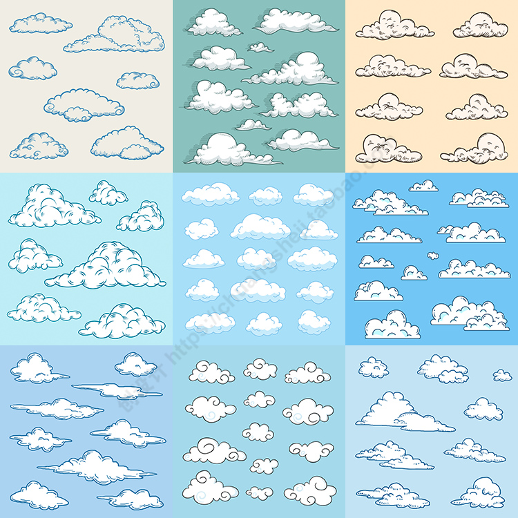 手绘云朵插画图标 卡通不同形状云堆白云图案 AI格式矢量设计素材
