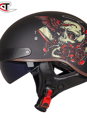新款gxt摩托车电动车头盔半盔复古夏季内镜防晒太子四季安全瓢盔