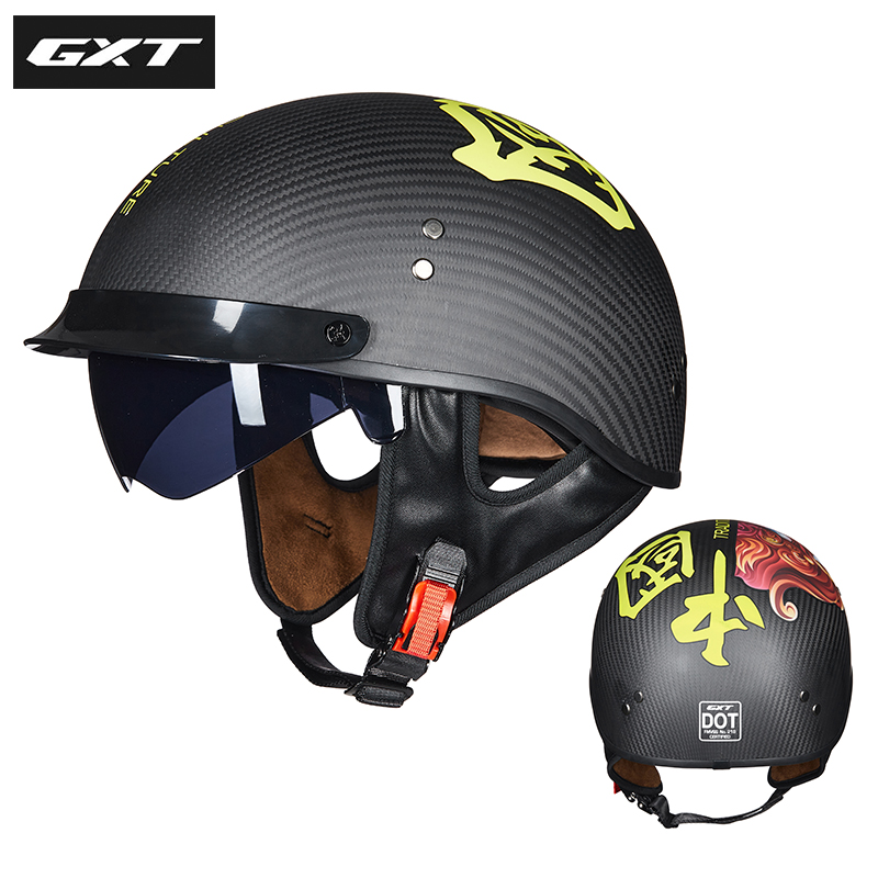 新款GXT碳纤维头盔男女士摩托车半盔四季太子盔复古电动车安全帽