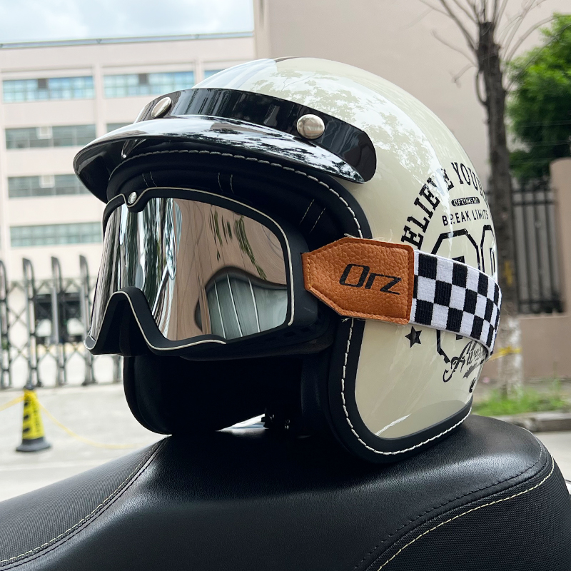 ORZ摩托车头盔男女3C认证3/4盔复古半盔机车通勤四季可装蓝牙