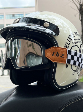 ORZ摩托车头盔男女3C认证3/4盔复古半盔机车通勤四季可装蓝牙