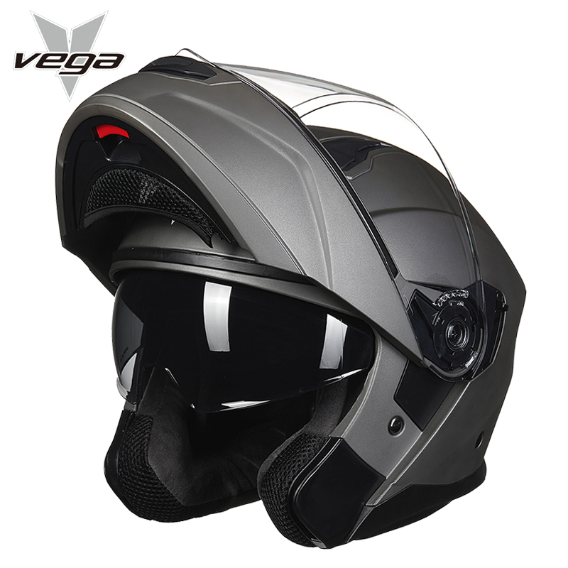 美国VEGA摩托车头盔男女双镜片揭面盔赛车全盔覆式四季大码安全帽