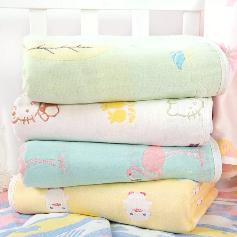 六层婴儿浴巾日系卡通超柔纯棉宝宝纱布盖毯新生儿正方形包被毯子