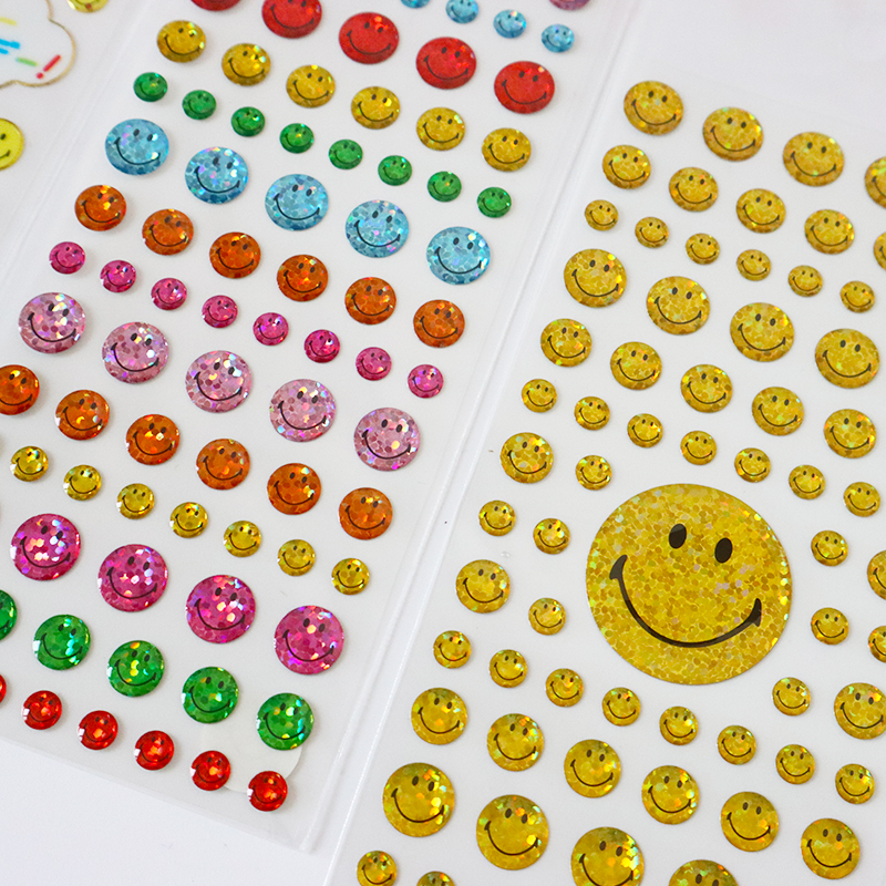 日本创意笑脸贴画滴胶镭射工艺微笑表情装饰贴精美彩色信封贴10款