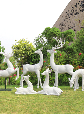 户外抽象梅花鹿雕塑公园庭院地产售楼部商场美陈抽象动物装饰摆件