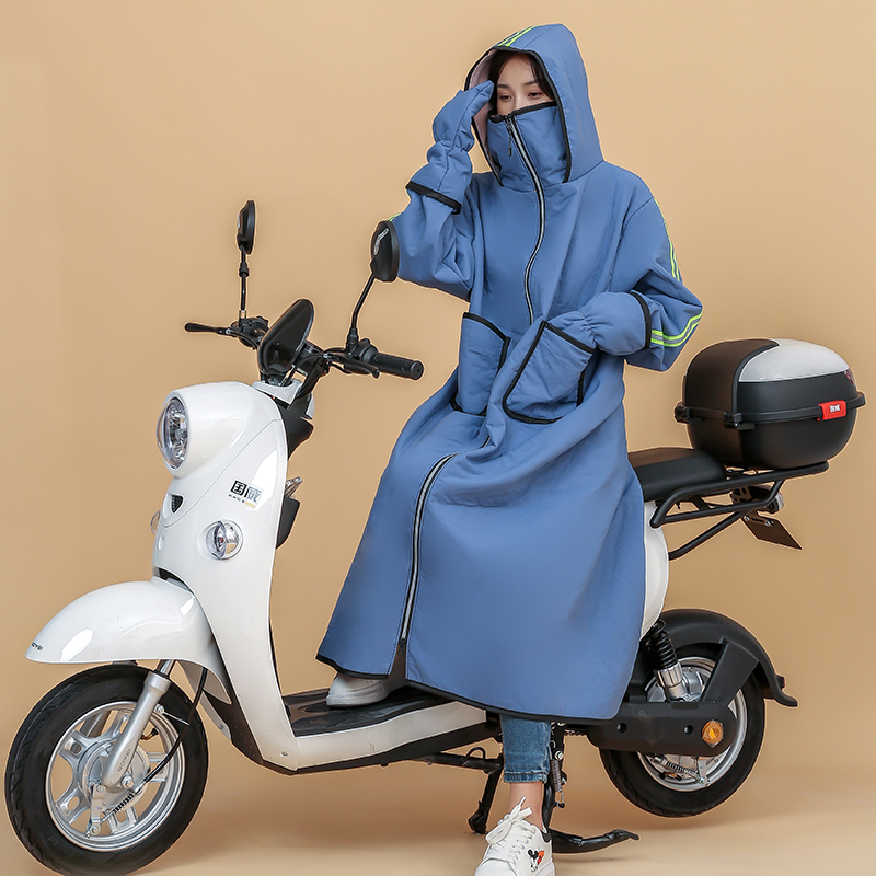 女士加厚挡风衣骑电瓶摩托车冬季加绒防雨水防风反穿挡风被保暖男