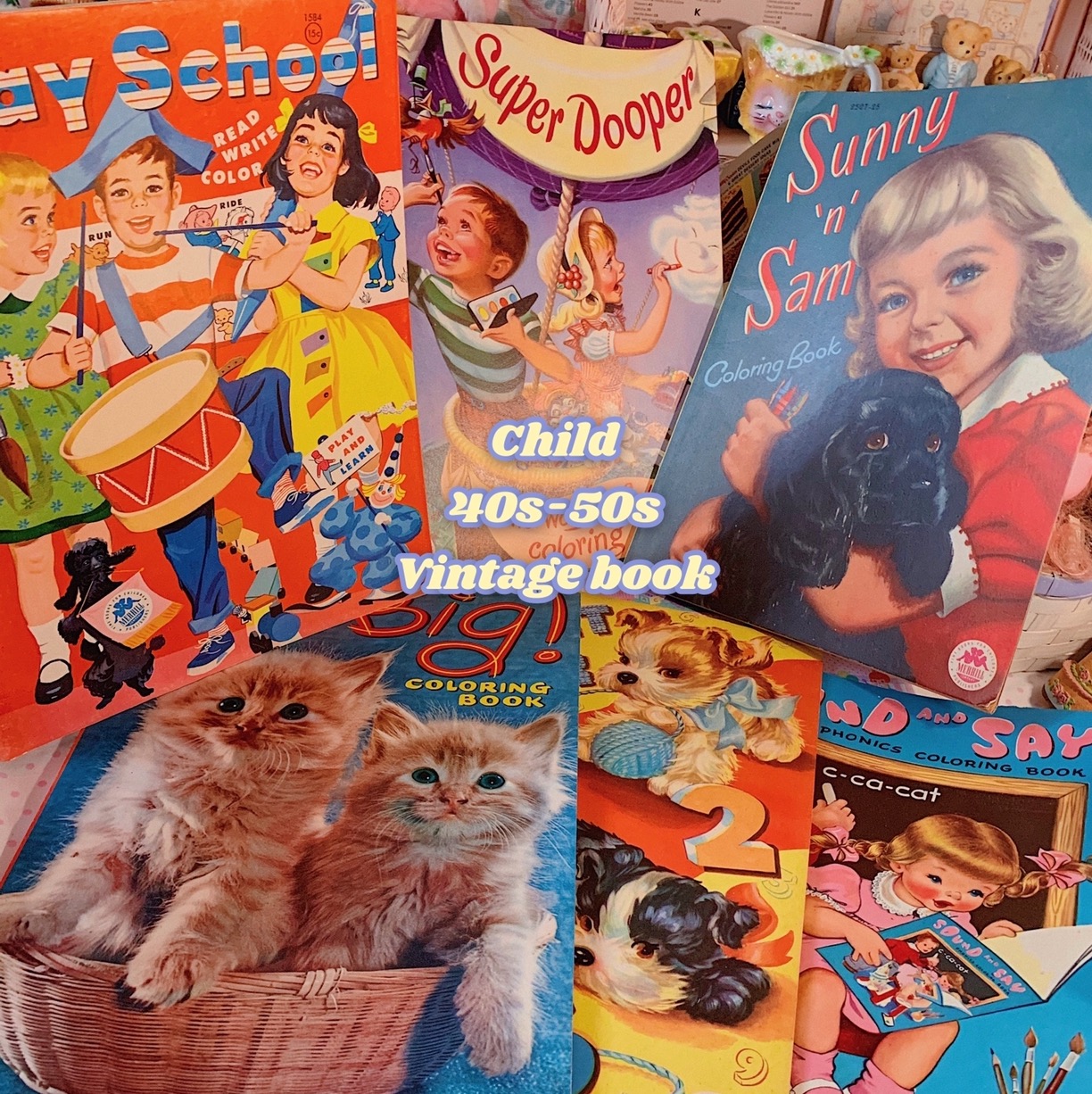 絮小饼日本代购 稀有美国40-50年代古董儿童涂色画册美式复古动物