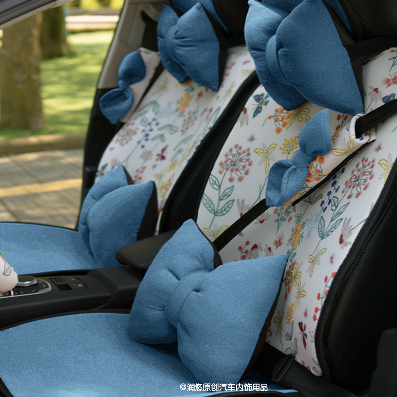 「雾霾蓝」显气质的汽车座垫 棉麻通用坐垫舒服的ins风可定制车型