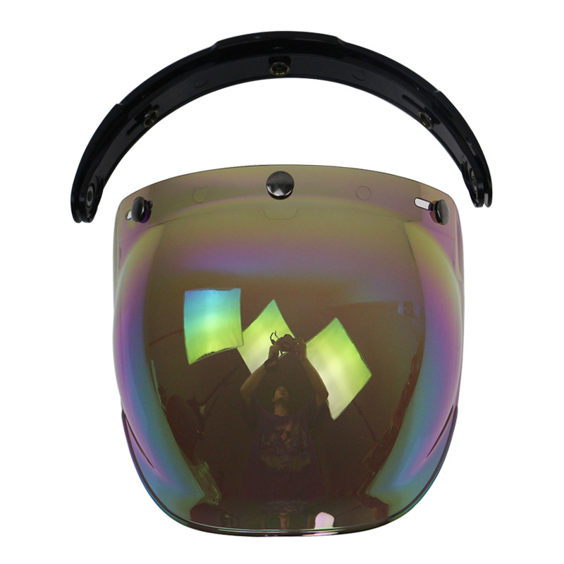 新款泡泡镜片摩托车头盔镜片三扣式镜片复古哈雷镜片带框架泡泡镜