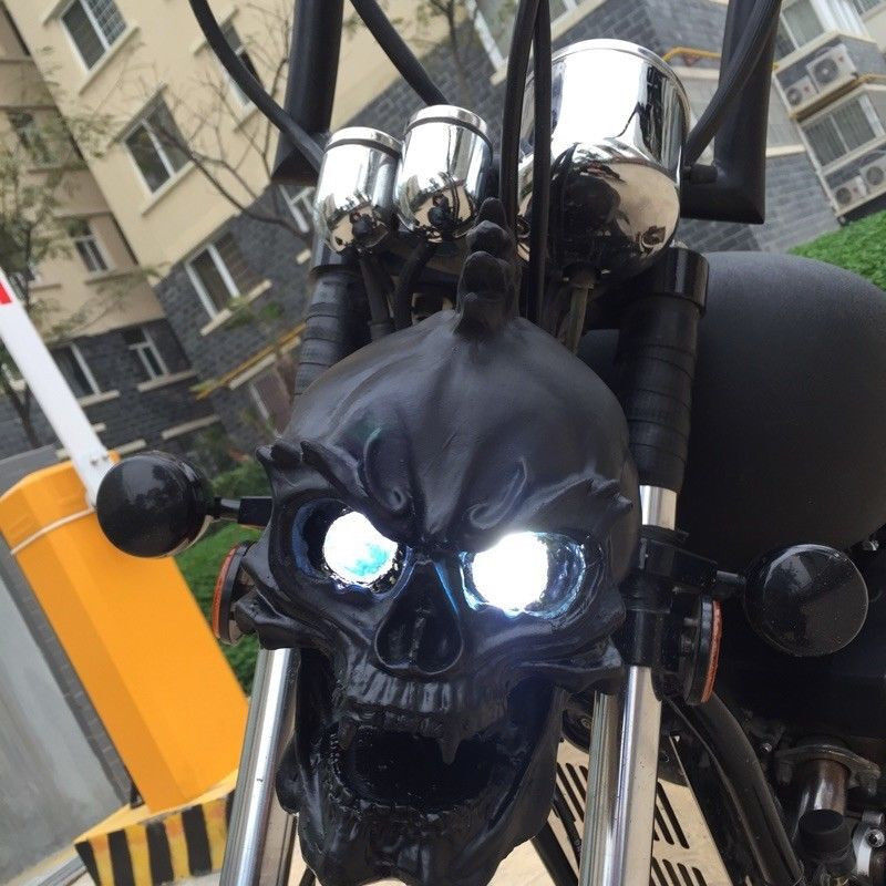 摩托车 骷髅头大灯 恶魔改装大灯 鬼头大灯 适用于哈雷复古太子车