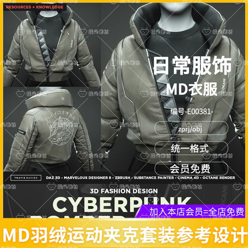 MD羽绒服运动夹克套装模型CLO3D服装打版源文件3D模型素材obj