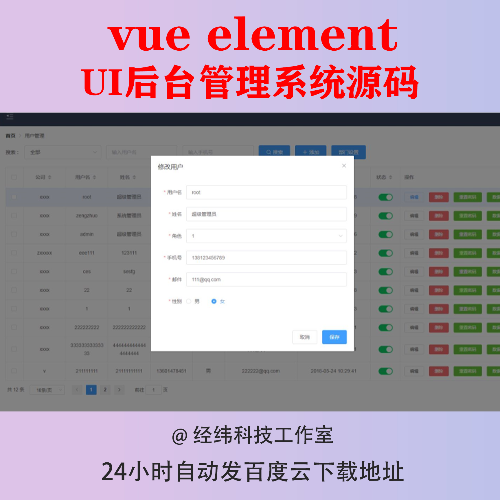 vue element UI后台管理系统源码源代码程序设计后端平台项目编程
