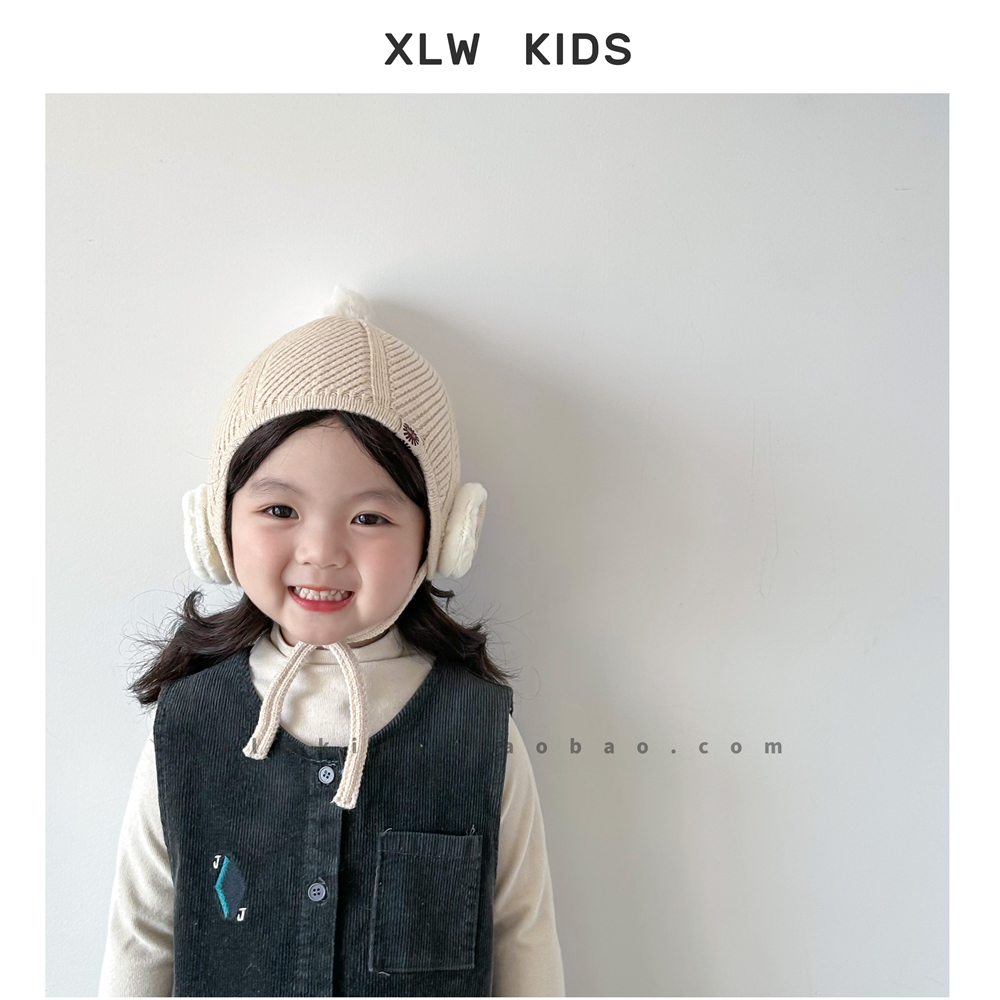 ins可爱音符儿童毛线帽子韩国宝宝冬季男女童防风护耳保暖针织帽