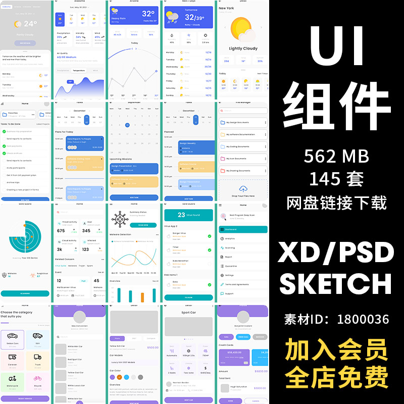 手机APP界面UI组件库小程序视觉交互设计XD/PSD/FID/Sketch规范模