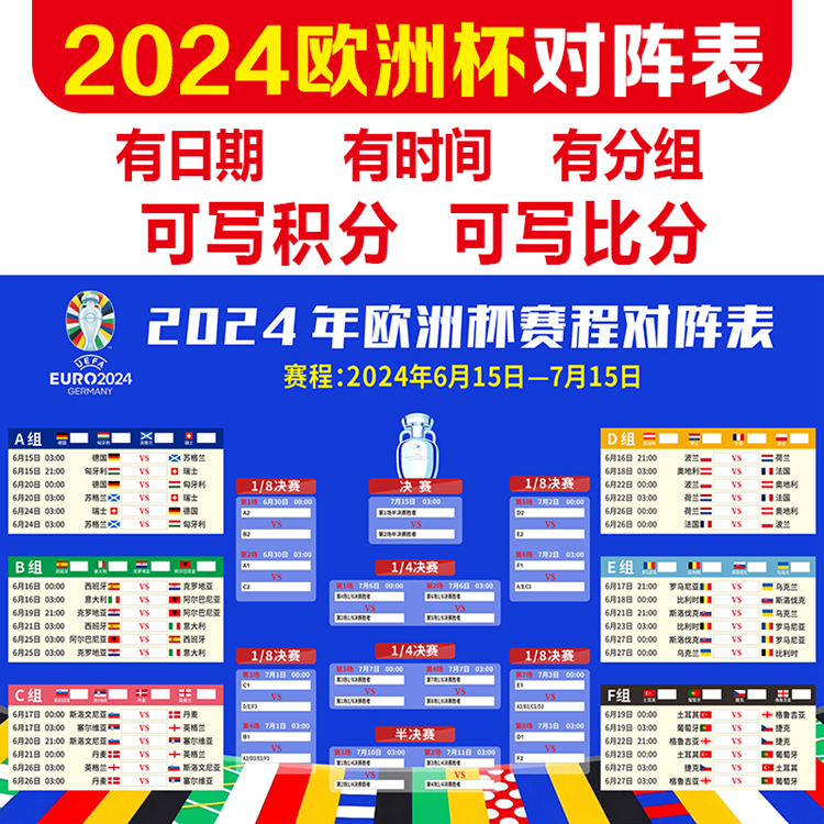 2024年欧洲杯德国体彩店赛程表宣传海报彩票店对阵表图贴纸 3313