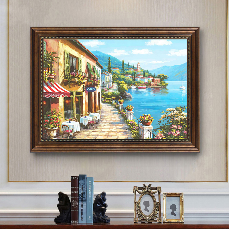 美式歺餐厅装饰画油画客厅饭厅墙面风景单幅挂画欧式卧室复古壁画