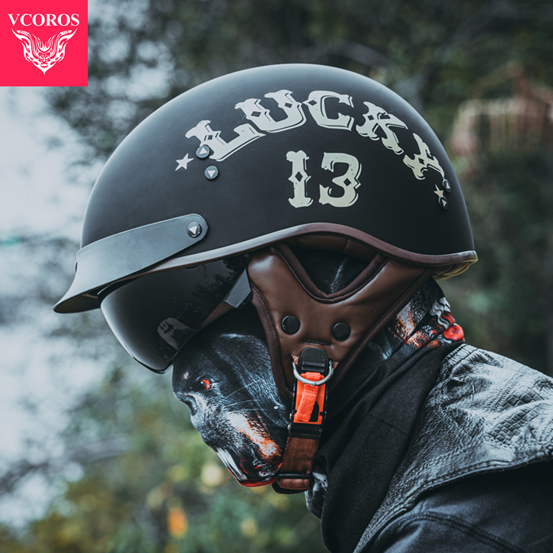 VCOROS复古摩托车头盔男女电动夏季轻便哈雷半盔瓢盔3C认证安全帽