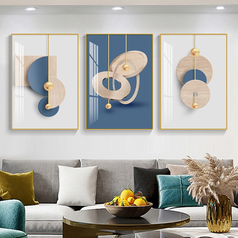 抽象几何图形客厅装饰画创意北欧现代简约沙发背景墙挂画三联壁画