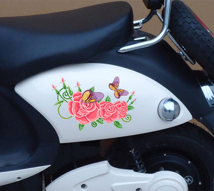汽车机盖个性车身贴纸小牛本铃电动车摩托车创意牡丹贴刮痕遮盖贴