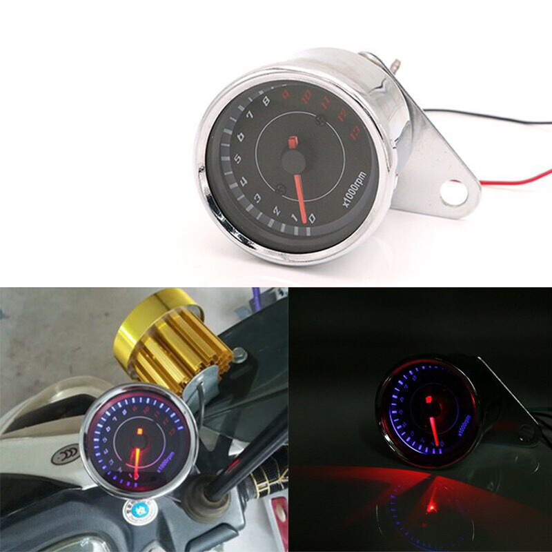 摩托车改装电感电子转速表指针式13万转 带LED双色电子表