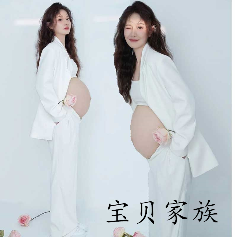 影楼展会新款孕妇拍照摄影主题服装艺术照孕妈个性时尚简约白西装