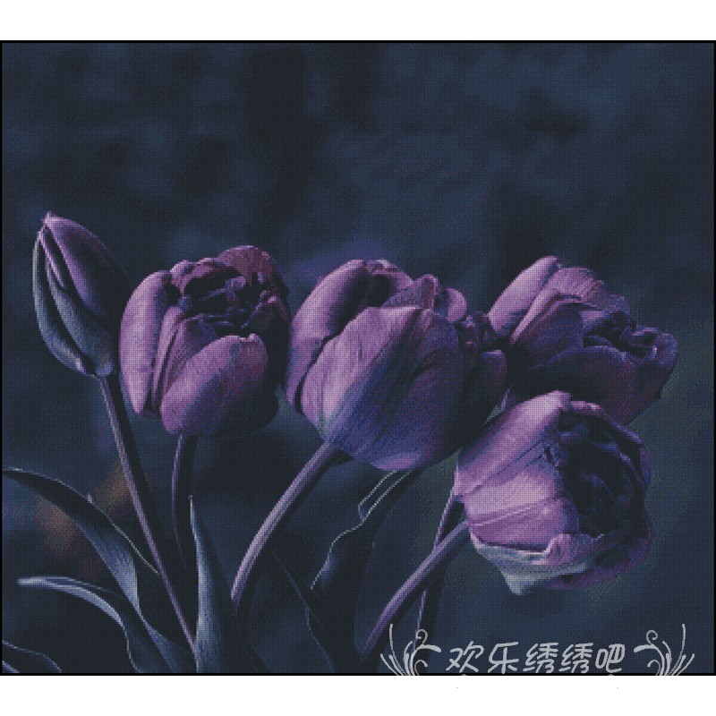 紫色郁金香十字绣新款绣2022线绣客厅自己绣卧室小件花卉系列手工